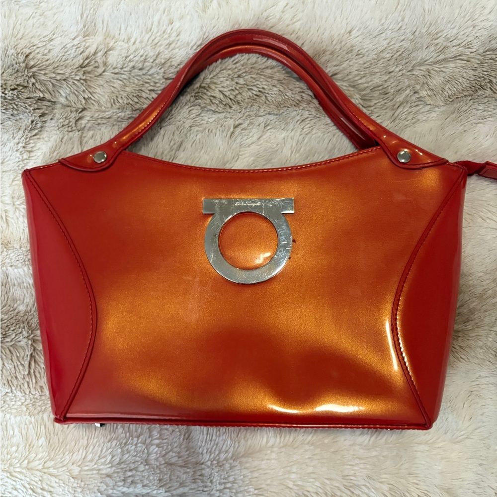 Vintage Ferragamo glossy red leather bag